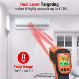 Pistola de temperatura láser dual para cocina, termómetro infrarrojo digital para parrilla de horno de pizza, pistola de termómetro láser con pistola de temperatura de emisividad