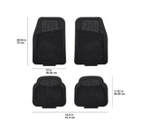 ▶ Tapetes Alfombrillas de PVC de goma sintética, resistentes, universales, de lujo, molduras para todos los climas, se adapta al 95 % de coches, SUV, sedanes y camiones, 4 piezas, negro liso