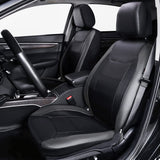 ▶ Fundas de asiento de auto, protegen el banco delantero y trasero, piel sintética y fibra de carbono, a prueba de agua (gris y negro, juego completo de 9 piezas)