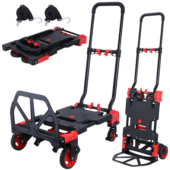 Carretilla plegable 2 en 1 con capacidad de carga de 150 kg, con asa retráctil y 4 ruedas de goma, carro plegable portátil para equipaje, viaje, oficina