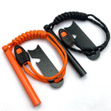 Herramienta de supervivencia de arranque de fuego (2 unidades), 4 pulgadas de largo x 3/8 pulgadas de diámetro), kit de varilla ferro impermeable de alta visibilidad, 6 en 1 multiherramienta con paracord reflectante y silbato para camping, senderismo