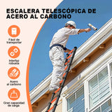 ▶ Escalera Telescópica Recta 3.9 M, Escaleras Plegables para Casa Retractil y Portátil, Escaleras Multiposiciones de Acero Carbono, Fuerte y Duradero, Altura Ajustable, con Bloqueo De Escalón
