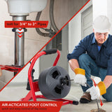 ▶ Máquina limpiadora de drenaje, taladro eléctrico profesional automático de 50 pies x 5/16 pulgadas para tubos de 3/4 a 3 pulgadas, serpiente de drenaje eléctrico portátil con 6 cortadores e