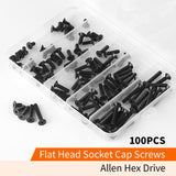 🔩 Tornillos de cabeza plana M4 x 8 mm, 12 mm, 16 mm, 20 mm, 25 mm, tornillos avellanados, acero de aleación de grado 10.9, acabado de óxido negro, unidad hexagonal Allen, métrico totalmente roscado, kit