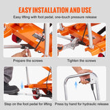 Carrito de Mesa de elevación hidráulica, Capacidad de 350 Libras, 50 Pulgadas, con 4 Ruedas y Almohadilla Antideslizante, para manejo y Transporte de Materiales, Color Naranja