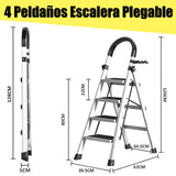 ▶ Escalera Plegable,4 Peldaños con Empuñadura Práctica Escalera Doméstica en,Taburete Portátil con Pedal Ancho Antideslizante,Escalera de Tijera Tipo para Hogar,Oficina,Cocina,Garaje
