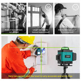 Nivel láser 4D de 16 líneas, nivel de luz verde infrarroja, nivel láser ultrafuerte horizontal y vertical autoplegable de 360 ° de línea verde