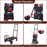 Carretilla plegable 2 en 1 con capacidad de carga de 150 kg, con asa retráctil y 4 ruedas de goma, carro plegable portátil para equipaje, viaje, oficina