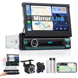 ▶ Estereo Retráctil 7 Pulgada con Enlace Espejo Autoestéreo Reproductor MP5, Bluetooth 5.0, Entrada Auxiliar, Radio FM, USB, TF, Cámara de Visión Trasera