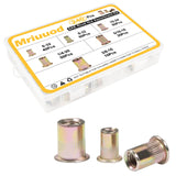 Kit de tuercas de remache, 240 piezas 6-32 8-32 10-24 1/4-20 5/16-18 3/8-16 tuercas de remache SAE chapado en zinc, tuerca de remache de acero al carbono con cabeza plana roscada