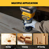 Routers de velocidad variable Enrutador compacto inalámbrico, Mellif sin escobillas para batería DeWalt de 20 V MAX (sin batería) 28.000 RPM 600 W con base fija, 12 brocas de enrutador de 1/4 pulgadas, 5 velocidades, guía de