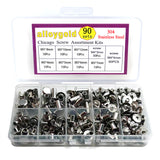 🔩 Alloygold - Juego de 90 tornillos de acero inoxidable 304 de acero inoxidable Chicago surtido de piel, 7 tamaños de remaches de tornillo para remache de piel para manualidades de piel y encuadernación