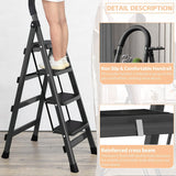 ▶ Escaleras de Tijera, Escalera Plegable Tubular Antiderrapante, Escaleras Plegables para Casa, Oficina, Comercio e Industria (Negro-4 Peldaños con Empuñadura)