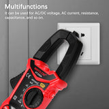 ▶ Pinza amperimétrica digital Alta precisión Voltaje CA/CC Corriente CA Resistencia Prueba de diodo Continuidad Multímetro Voltímetro Amperímetro Función de luz negra HT206D