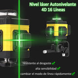 Nivel láser Autonivelante, 4D 16 Líneas, Nivelador Láser Multifuncional 3°, Herramienta de Nivelación con Líneas de Inclinación Horizontales, 2 Baterías Recargables para Uso Interior Como Exterior
