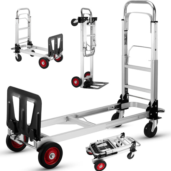 Carro y Carro Plegable Convertible 3 en 1, Caro de Aluminio Portátil con 2 Ruedas Giratorias, Adecuado para Equipaje, Mudanzas, Uso en Oficina, Viajes, Capacidad de Carga 300 Libras