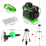 Nivel Láser Autonivelante Verde con Trípode 1.2m, 3D 12 Líneas, Nivelador Láser, Nivel láser de líneas cruzada 3x360, set con Soporte de Pared, 2 Baterías, Gafas para rayo verde