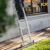 ▶ Escalera Multiposiciones 8 Peldaños 2.7 m – Charolas para Andamio – Soporta hasta 150 kg – Plegable – Tipo Tijera