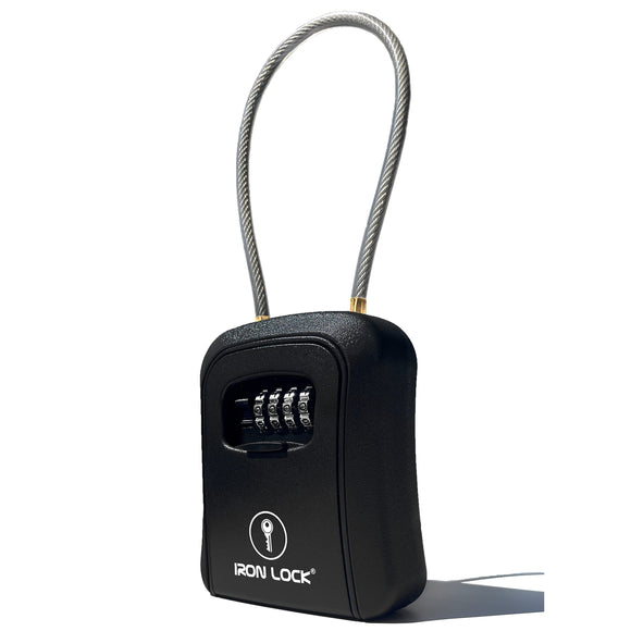 Caja de bloqueo portátil para llaves y soporte de pared con grillete de cable extraíble para exteriores, impermeable, combinación de 4 dígitos con código reiniciable con interruptor A B