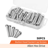 ▶ Tornillos de cabeza de botón M6 x 20 mm, 25 mm, 30 mm, 35 mm, 40 mm, tornillos de cabeza de botón 304, tornillos métricos Allen hexagonales, totalmente roscados a máquina, kit surtido de 50 unidades