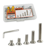 🔩 Matrelt - 38 tornillos de cabeza avellanada 1/4-20, 5 tamaños, kit de surtido de tornillos de cabeza plana con llaves Allen, tornillos de cabeza plana de acero inoxidable 304, tornillos de cabeza