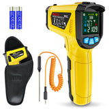 MESTEK - Termómetro infrarrojo de temperatura, termómetro láser digital sin contacto con sonda para cocinar, reparación del hogar e industria, medición de humedad, emisividad ajustable de -125 °F a
