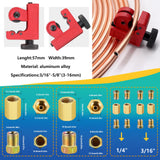 ▶ Herramientas de abocinamiento de línea de freno de 3/16 pulgadas y 1/4 pulgadas, incluye herramienta de abocinado, doblador de tubos, línea de freno de 3/16 pulgadas + 1/4 pulgadas con accesorios (32 accesorios, 4 unidades de unión + 8 pi