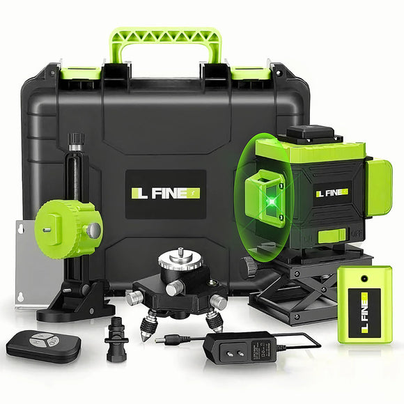 Nivel Láser Autonivelante Verde, 16 líneas 4D Nivelador Láser, Nivel Láser de Línea Verde Cruzada, Niveles láser 360 grado con Control Remoto