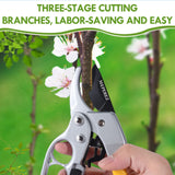 Tijeras de poda de acero ultra afiladas de Alemania, corte 3 veces más fácil, diseño ergonómico, corte débil de artritis de mano, sin esfuerzo, tijeras de jardín resistentes de 1 pulgada