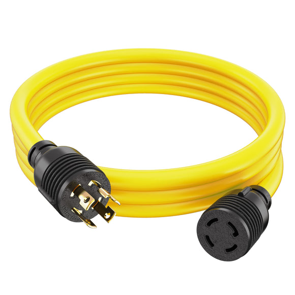 ▶ Cable Del Generador, Cable De Extensión Eléctrica, 4 Clavijas, 30 Amp, 125-250v, Soltero, Amarillo, 3.04 Metros, Calibre 10, Tarea Pesada, L14-30, Transferir, Cable De Alimentación Eléctrica, Con Interruptor De Bloqueo