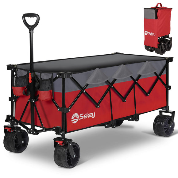 Carro plegable plegable de 48 pulgadas de largo con capacidad de peso de 420 libras, carro de jardín plegable de 300 litros de servicio pesado con ruedas de playa grandes todo terreno y soportes