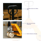 Patín Hidráulico de Carga Manual, Capacidad 3 Toneladas, Altura Máxima 20 cm, Montacarga para Almacén, Transpaleta Manual para Movimiento de Palets hasta 3000 Kg