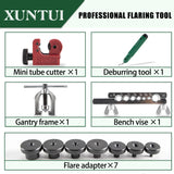 ▶ Herramientas profesionales de abocinamiento de línea de freno con precisión concéntrica, herramienta doble con cortador de desbarbado y 7 adaptadores para tubos de cobre, aluminio/latón