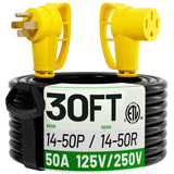 ▶ Cable de extensión de 30 pies para exteriores con mango de agarre, cable de alimentación flexible resistente al agua, 50A 125/250V 6250/12500W STW