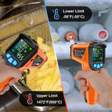 Termómetro infrarrojo, termómetro láser digital sin contacto, pistola de temperatura con visualización LCD de color para cocinar, reparaciones del hogar, medición de humedad de -50 °C a 800 °C (-50 ~ 800 °C)