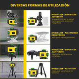 Nivel Láser Autonivelante con Trípode, 16 Líneas 4D Nivelador Láser, Hilo Cruzado Verde de 360°, Nivel Automático con Mando a Distancia, Soporte y Caja de Herramientas. (Amarillo)