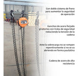 Polipasto Manual 2 Toneladas 6 m con Gancho 360° y Doble Freno, Cadena G80 Forjada, Elevador Portátil para Talleres, Almacenes y Construcción
