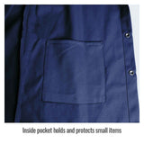 ▶ Chamarra de soldadura de algodón de 30 pulgadas, 9 onzas, color azul marino, talla L