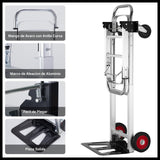 Carro y Carro Plegable Convertible 3 en 1, Caro de Aluminio Portátil con 2 Ruedas Giratorias, Adecuado para Equipaje, Mudanzas, Uso en Oficina, Viajes, Capacidad de Carga 300 Libras