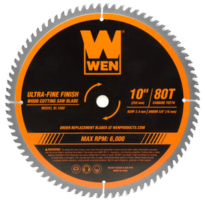 WEN BL1080 - Hoja de sierra profesional para carpintería de 10 pulgadas y 80 dientes con punta de carburo de acabado ultrafino para sierras ingletadoras y sierras de mesa