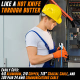 ▶ Cortadores de cables resistentes de 10 pulgadas para cable eléctrico, tijeras de cables profesionales para cobre y aluminio, corta hasta 2/0 cables, cortador de cables con agarre