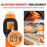 Pistola de termómetro infrarrojo, termómetro láser para cocina, horno de pizza, plancha, motor, HVAC, pistola de temperatura láser con emisividad ajustable y medida máxima de -165 °F