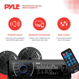 ▶ Kit de altavoces receptor de unidad principal marina – Estéreo digital LCD integrado Bluetooth y micrófono con sistema de radio AM FM 5.25 pulgadas, altavoces impermeables (2) lectores MP3/SD y control remoto – PLMRKT46BK