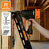 Clavadora neumática de 21 grados con clavos | Clavos de cabeza redonda completa de 2 pulgadas - 3-1/2 pulgadas | Anti-fuego seco, doble gatillo, ajuste de profundidad y agarre Freeman