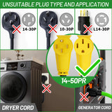 ▶ Cable de extensión RV/EV de 50 amperios de 100 pies para exteriores con mango de agarre, flexible resistente calibre 6/3+8/1 STW 4 puntas RV impermeable, NEMA 14-50P a 14-50R, negro-amarillo,