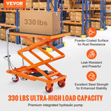 Carrito de Mesa de elevación hidráulica, Capacidad de 350 Libras, 50 Pulgadas, con 4 Ruedas y Almohadilla Antideslizante, para manejo y Transporte de Materiales, Color Naranja