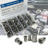 🔩 Juego de 228 tuercas de remache de acero inoxidable, surtido de tuercas de remache SAE UNC 8#-32, 10#-24, 1/4"-20, 5/16"-18, 3/8"-16, tuerca de remache roscada de cabeza plana, kit surtido de tuercas de remache