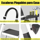 ▶ Escalera Plegable,4 Peldaños con Empuñadura Práctica Escalera Doméstica en,Taburete Portátil con Pedal Ancho Antideslizante,Escalera de Tijera Tipo para Hogar,Oficina,Cocina,Garaje