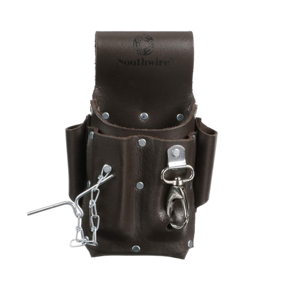 SOUTHWIRW POUCH4 Bolsa de Herramientas de Piel; Bolsa de 5 Bolsillos con Cadena de Cinta eléctrica; Resistente a la decoloración, Compartimentos duraderos; Remaches de Lavadora; Incluye Clip de
