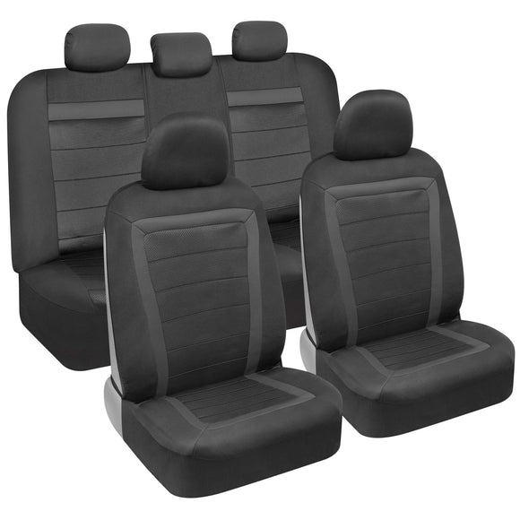 ▶ Juego completo de fundas de asiento de coche CarXs FreshMesh con detalles en color carbón: fundas de malla para asientos delanteros con protector de asiento trasero dividido, fundas interiores para automóviles, furgonetas y SUV